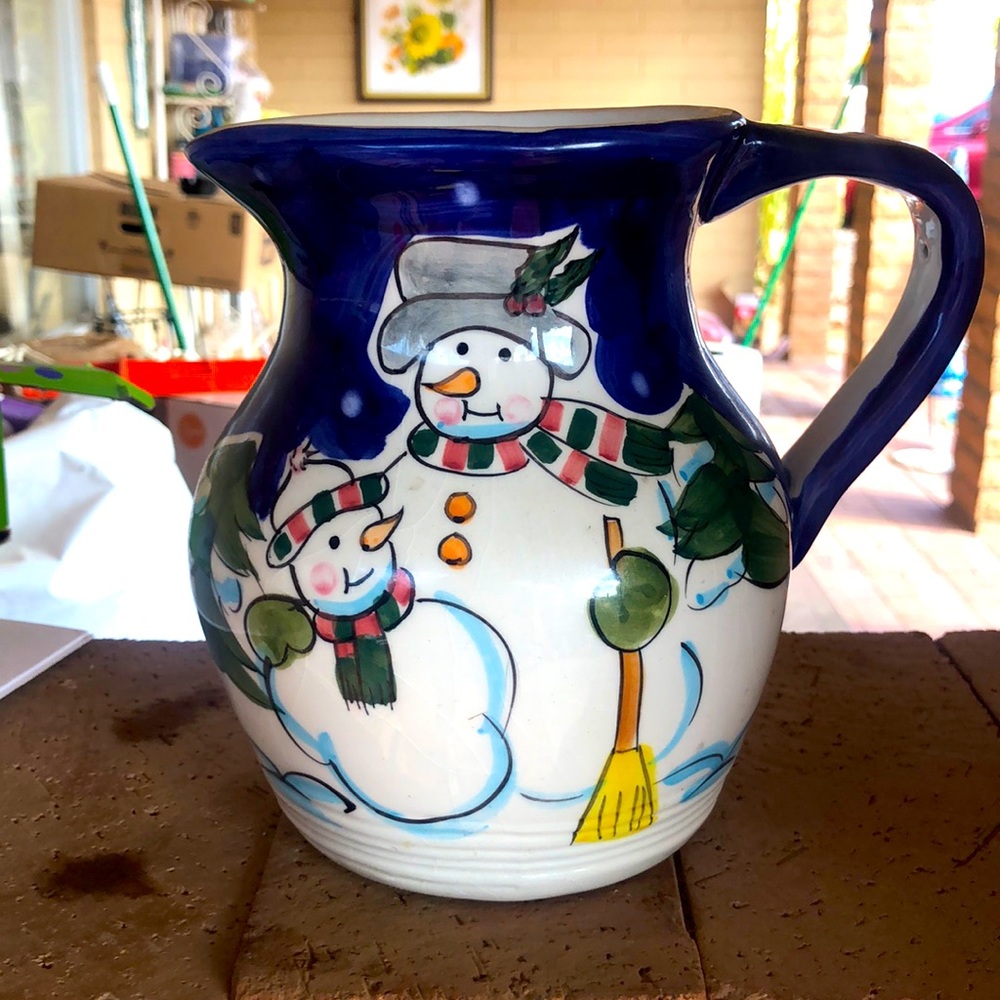 World Bazaars 1/2 Gallon Ceramic Pitcher Snowmen